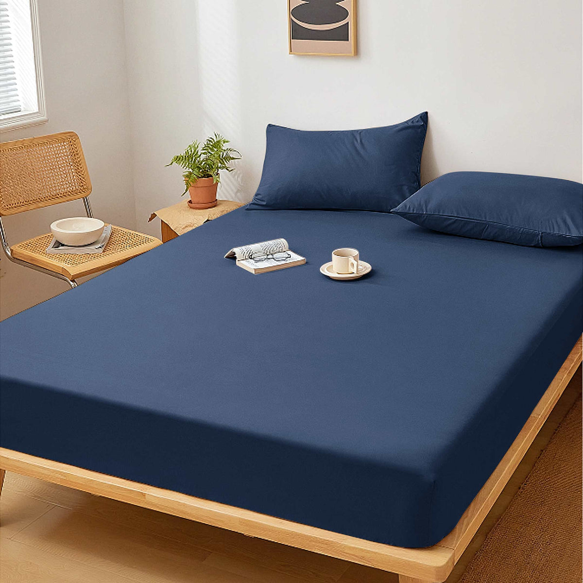 PiccoCasa Fitted Sheet Waterproof Bedding Sheet, Navy Blue Full 