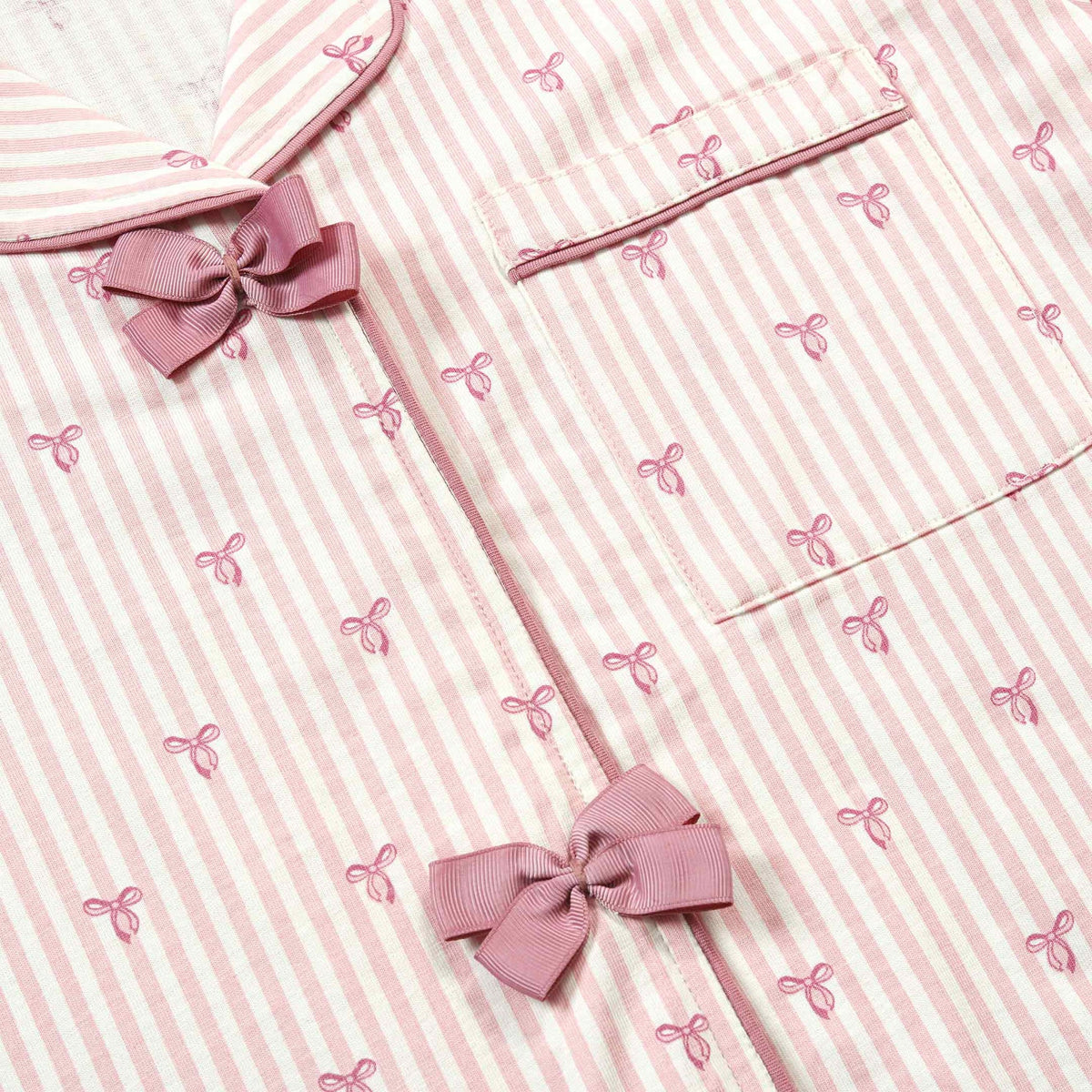 Pink Stripe Bow Lounge wear- 2pc set