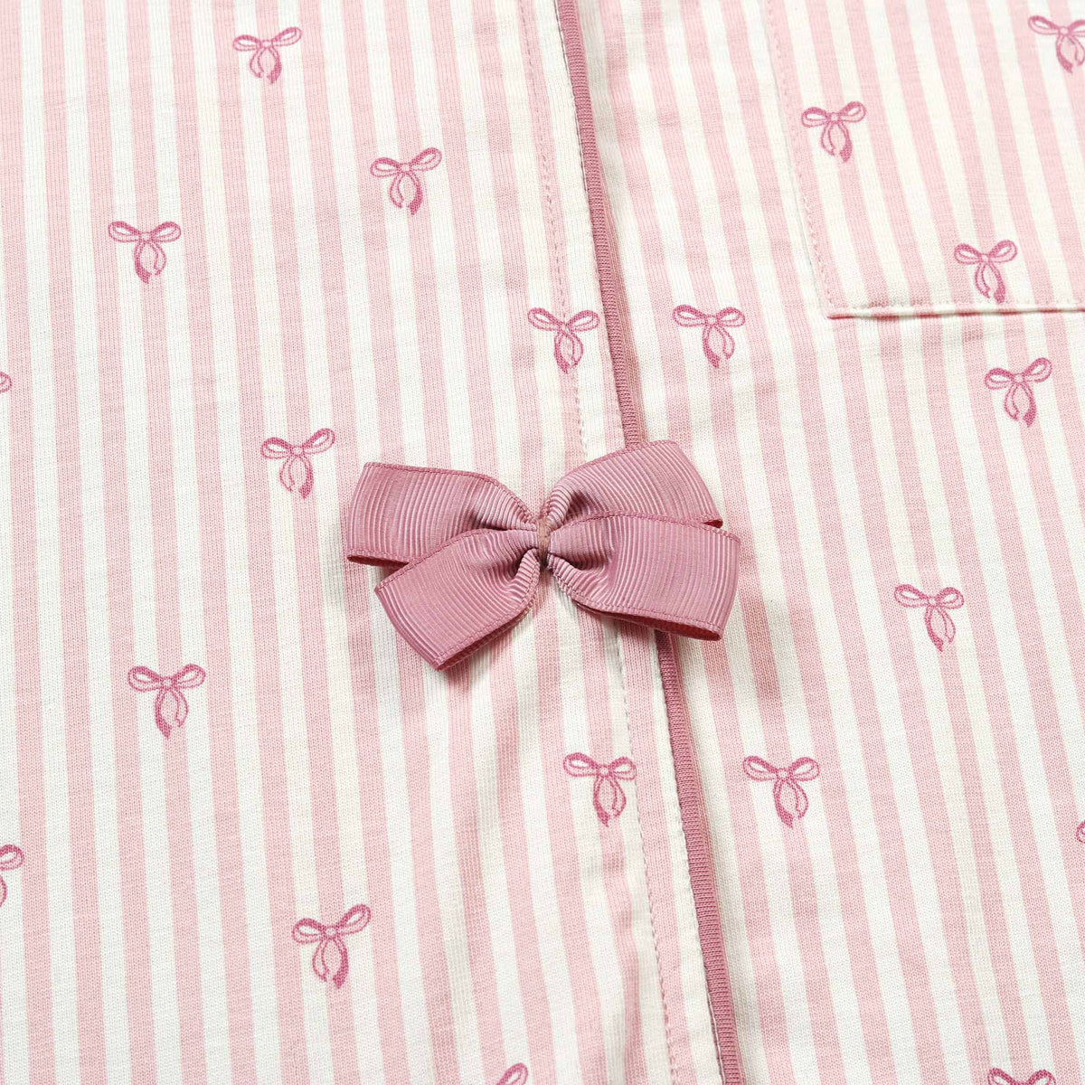 Pink Stripe Bow Lounge wear- 2pc set