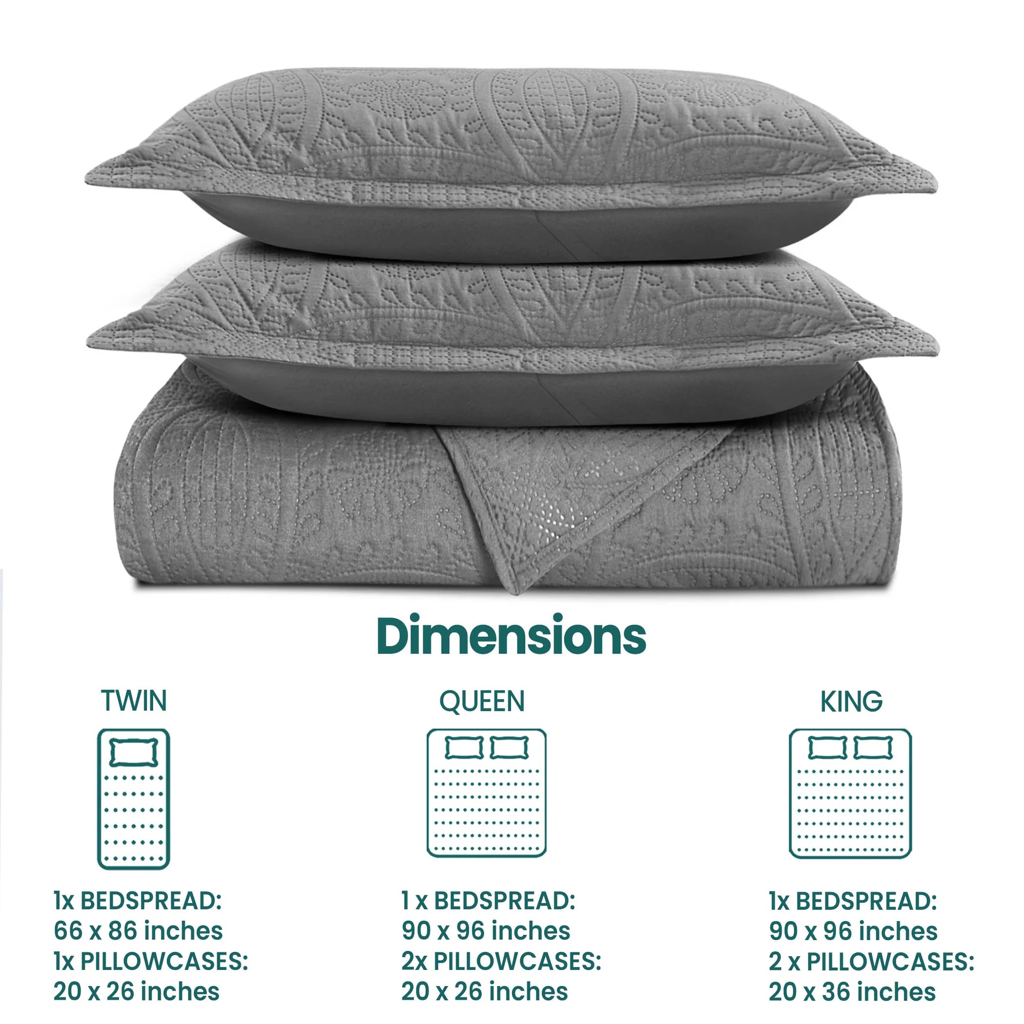 Beige quilted bedspread set with matching pillowcases featuring elegant embossed floral coin design.
