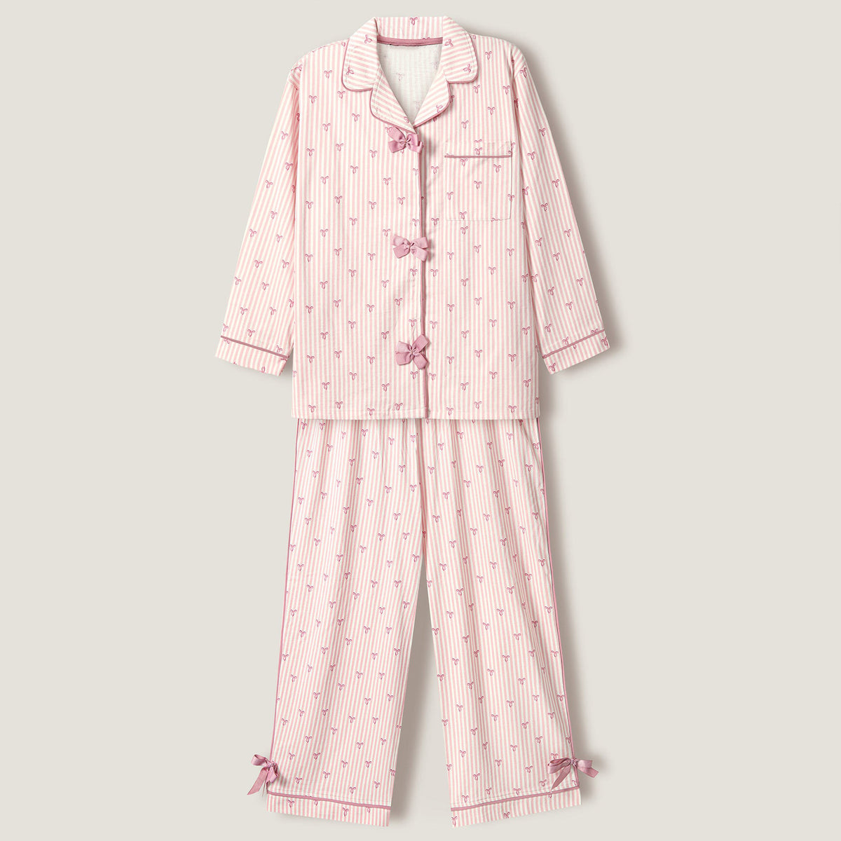 Pink Stripe Bow Lounge wear- 2pc set