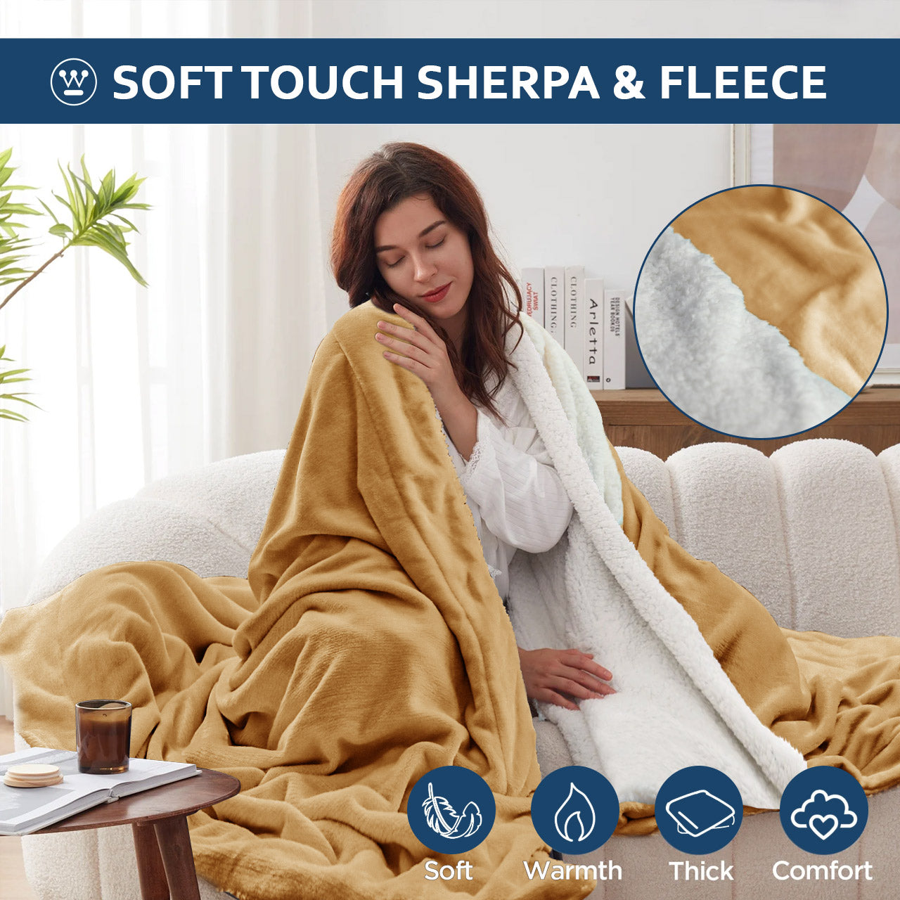 Ultra Soft Sherpa Blanket Camel