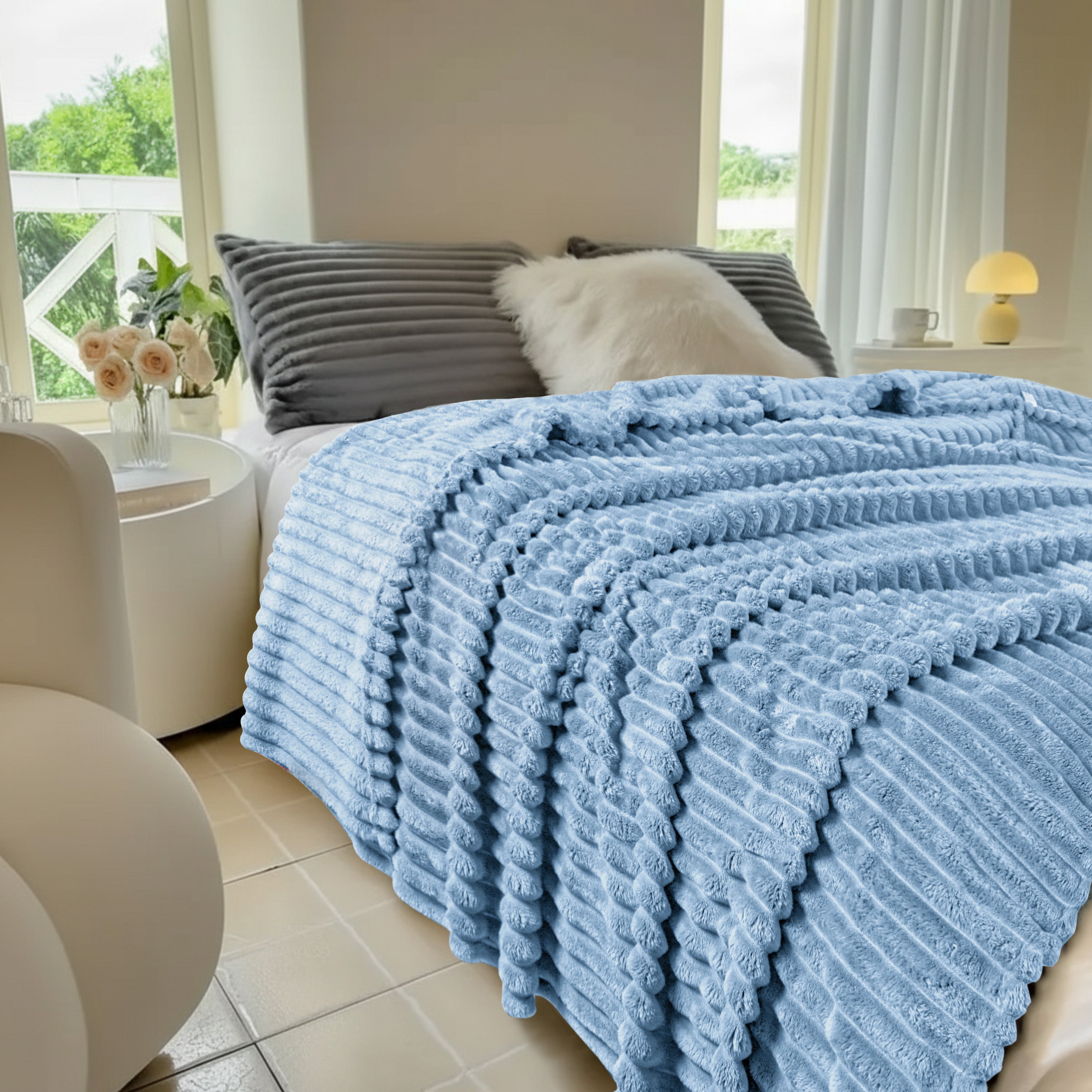 Striped Fleece Bed Blanket