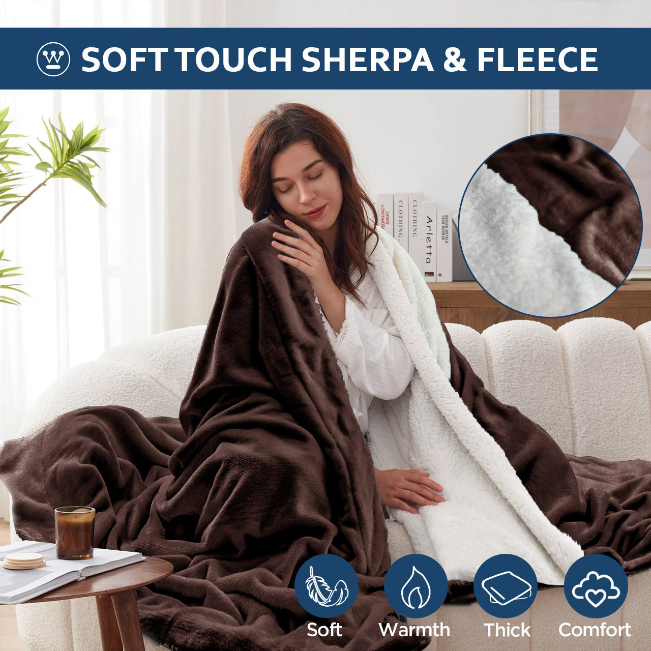 Cozy Reversible Brown Coffee Sherpa Blanket