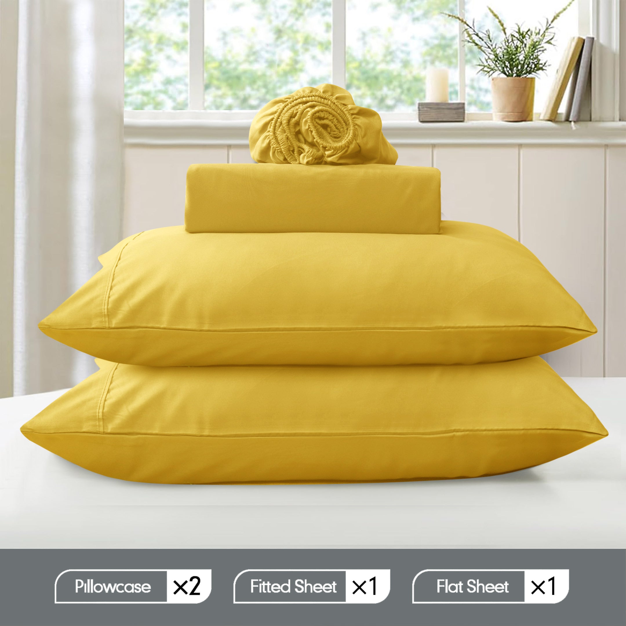 Plain Microfiber Sheet Set Ocher