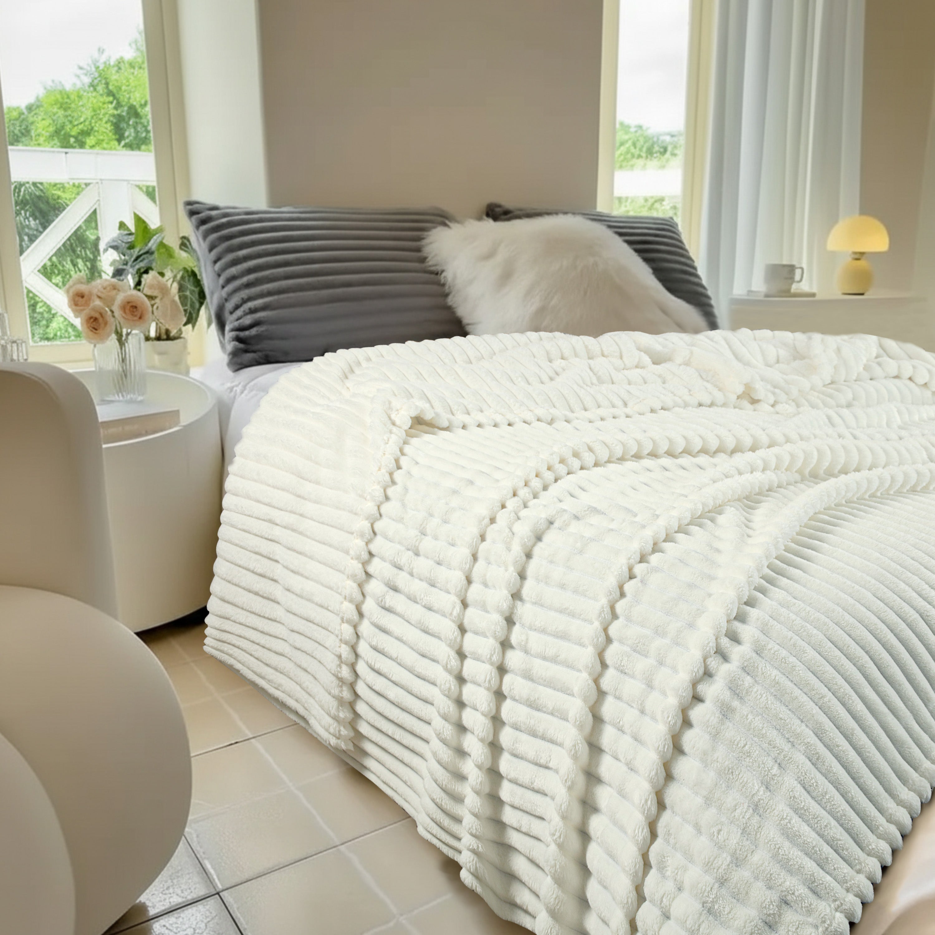 Striped Fleece Bed Blanket