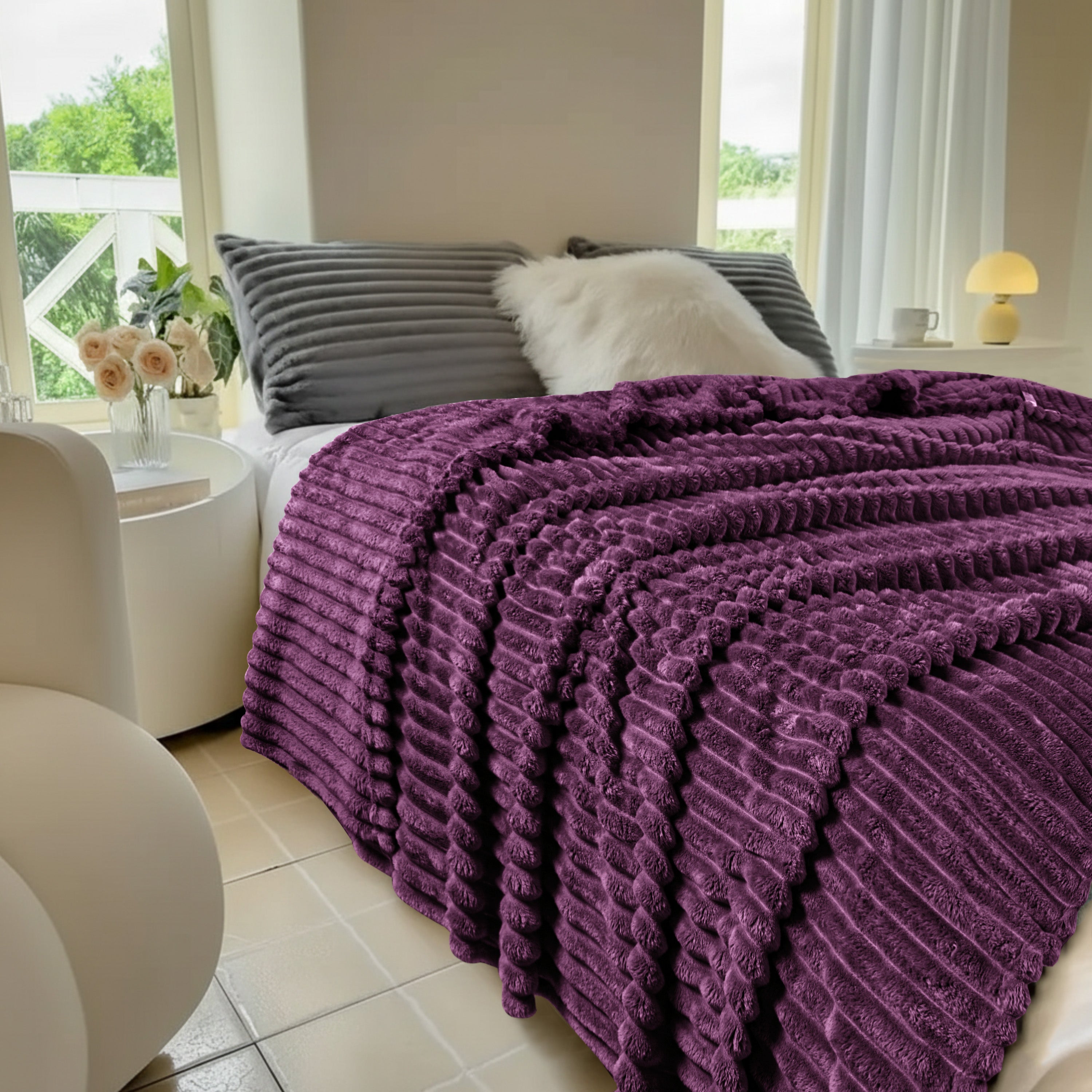 Striped Fleece Bed Blanket