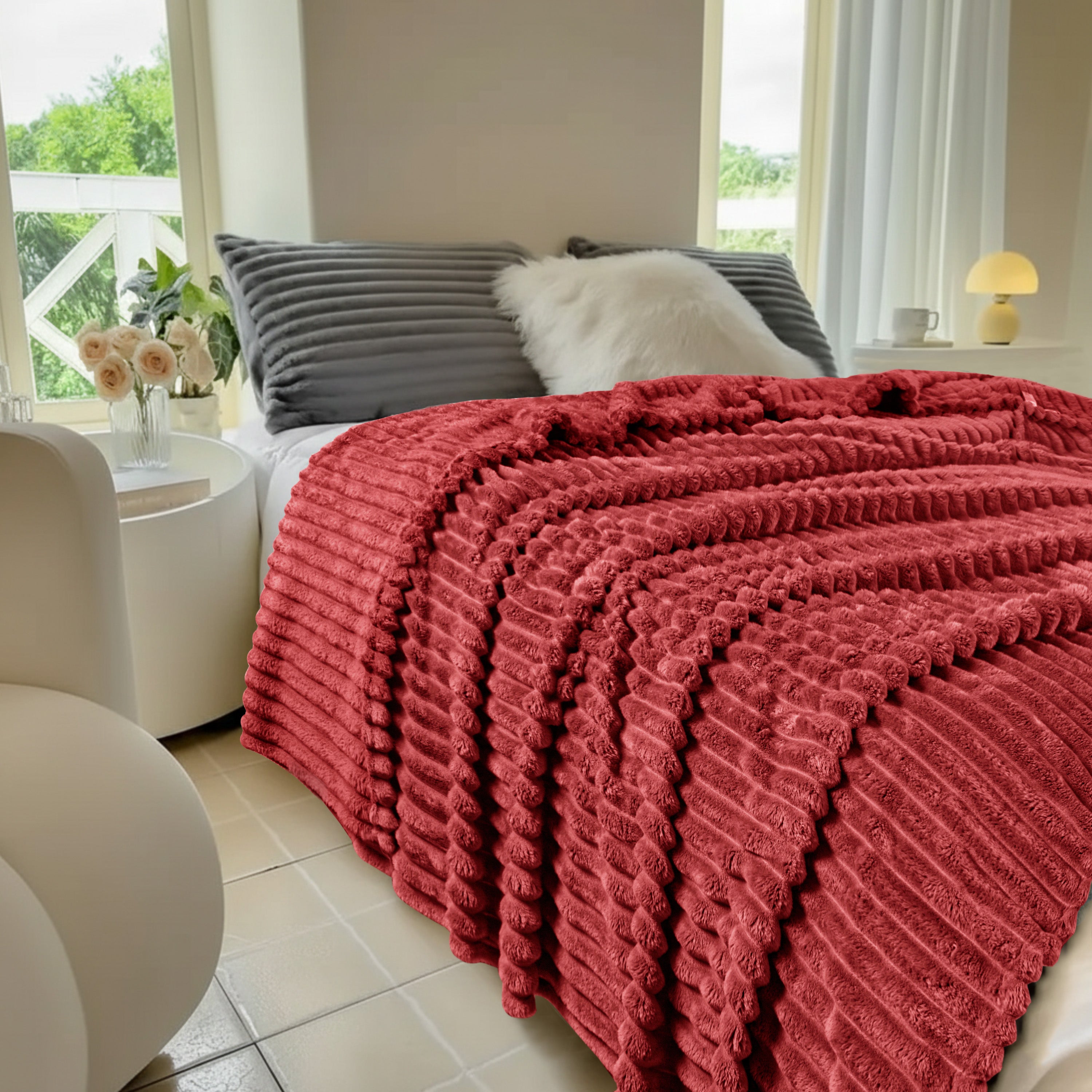 Striped Fleece Bed Blanket