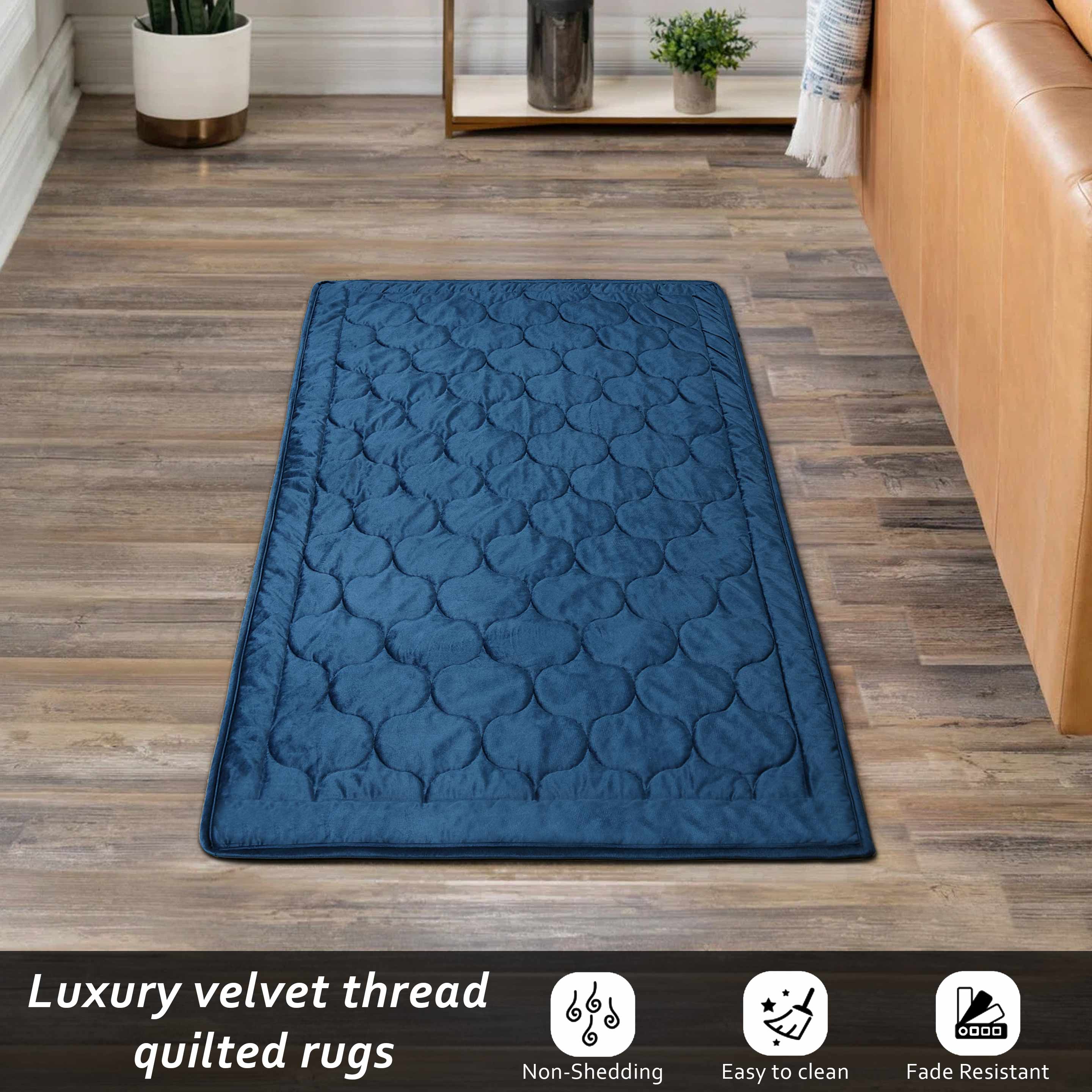 Luxury Crush Velvet Rugs Navy Blue